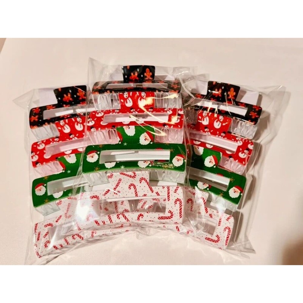 Christmas Hair Claw Clips Set of 4 Holiday Santa Snowman Candy Cane Gingerbread